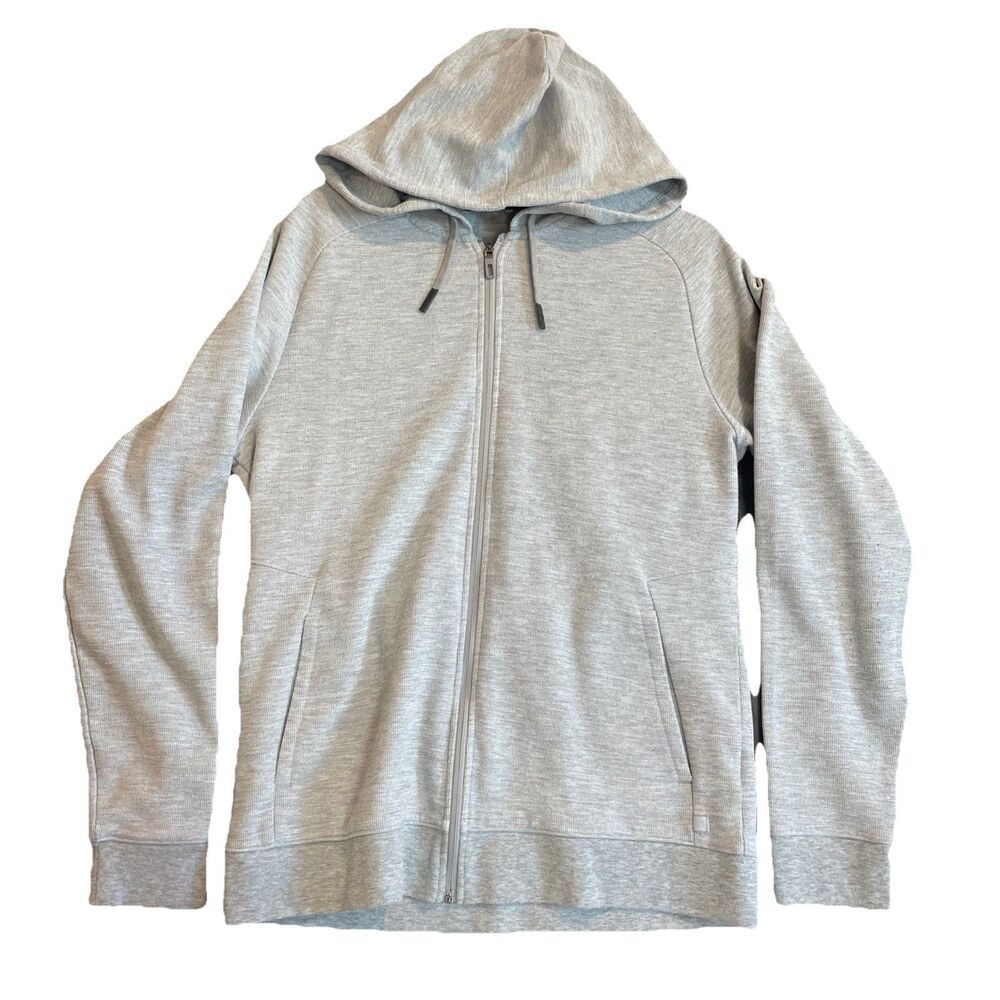 WA VRST Full Zip Textured Hooded Sweatshirt Mens M Gray Polyester Stretch